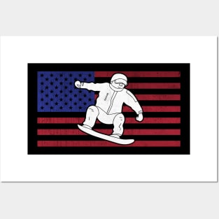 Awesome USA American Flag Snowboarder Gift Posters and Art